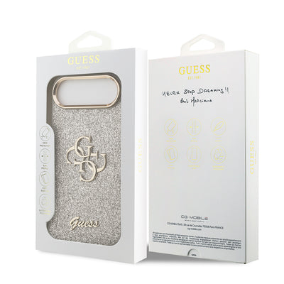 Apple iPhone 17 Air Kılıf Guess Orjinal Lisanslı 4G Büyük Metal Kamera Çerçeveli ve Logolu Glitter Kapak Gri