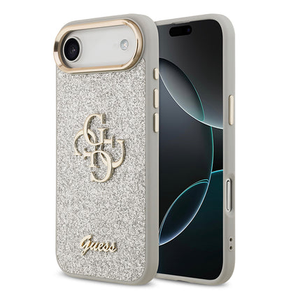 iPhone 17 Air Kılıf Guess Orjinal Lisanslı 4G Büyük Metal Kamera Çerçeveli ve Logolu Glitter Kılıf