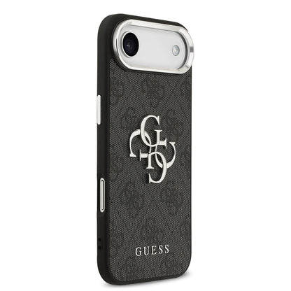 iPhone 17 Air Kılıf Guess Orjinal Lisanslı Gümüş Metal Kamera Çerçeveli 4G Desenli Metal Büyük 4G ve Yazı Logolu Kılıf