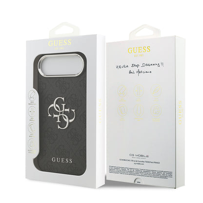 iPhone 17 Air Kılıf Guess Orjinal Lisanslı Gümüş Metal Kamera Çerçeveli 4G Desenli Metal Büyük 4G ve Yazı Logolu Kılıf
