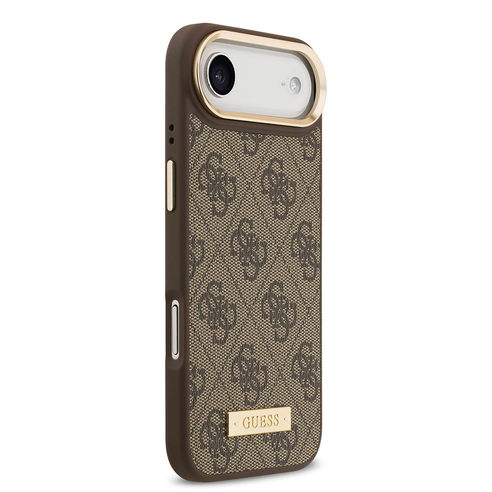 iPhone 17 Air Kılıf Guess Orjinal Lisanslı M-safe Şarj Özellikli 4G Desenli PU Metal Plaka Klasik Logolu Kılıf