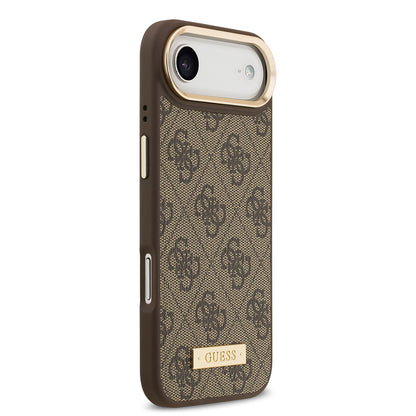 iPhone 17 Air Kılıf Guess Orjinal Lisanslı M-safe Şarj Özellikli 4G Desenli PU Metal Plaka Klasik Logolu Kılıf