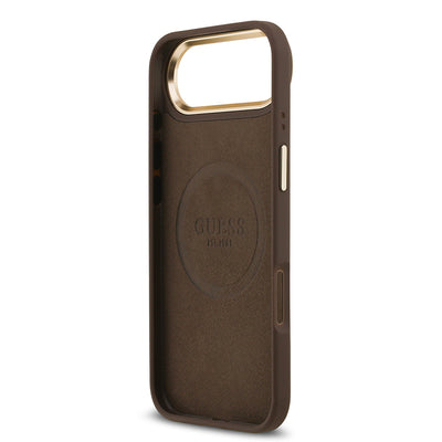 Apple iPhone 17 Air Kılıf Guess Orjinal Lisanslı M-safe Şarj Özellikli 4G Desenli PU Metal Plaka Klasik Logolu Kapak Pembe