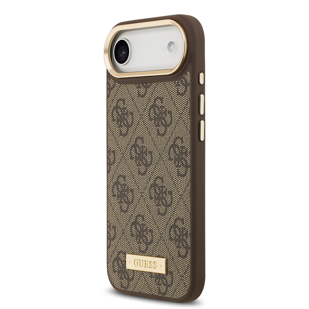 iPhone 17 Air Kılıf Guess Orjinal Lisanslı M-safe Şarj Özellikli 4G Desenli PU Metal Plaka Klasik Logolu Kılıf