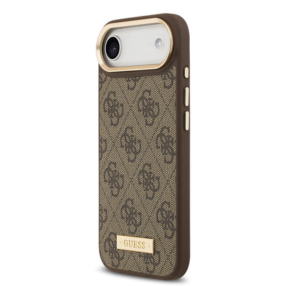 iPhone 17 Air Kılıf Guess Orjinal Lisanslı M-safe Şarj Özellikli 4G Desenli PU Metal Plaka Klasik Logolu Kılıf