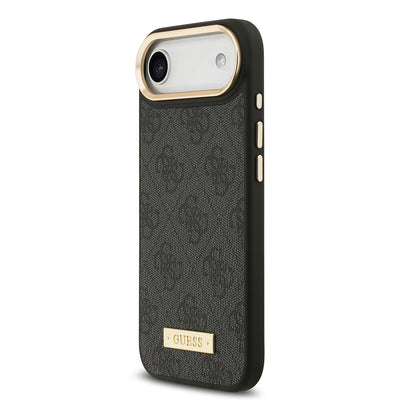 Apple iPhone 17 Air Kılıf Guess Orjinal Lisanslı M-safe Şarj Özellikli 4G Desenli PU Metal Plaka Klasik Logolu Kapak Siyah