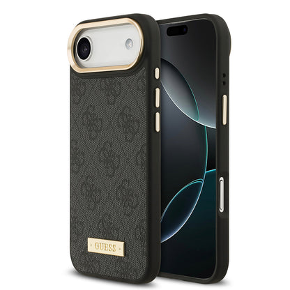 iPhone 17 Air Kılıf Guess Orjinal Lisanslı M-safe Şarj Özellikli 4G Desenli PU Metal Plaka Klasik Logolu Kılıf