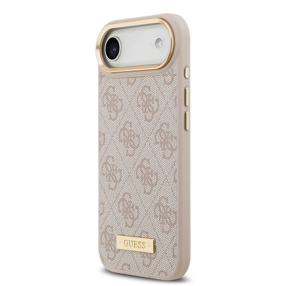 iPhone 17 Air Kılıf Guess Orjinal Lisanslı M-safe Şarj Özellikli 4G Desenli PU Metal Plaka Klasik Logolu Kılıf