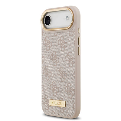 Apple iPhone 17 Air Kılıf Guess Orjinal Lisanslı M-safe Şarj Özellikli 4G Desenli PU Metal Plaka Klasik Logolu Kapak Siyah