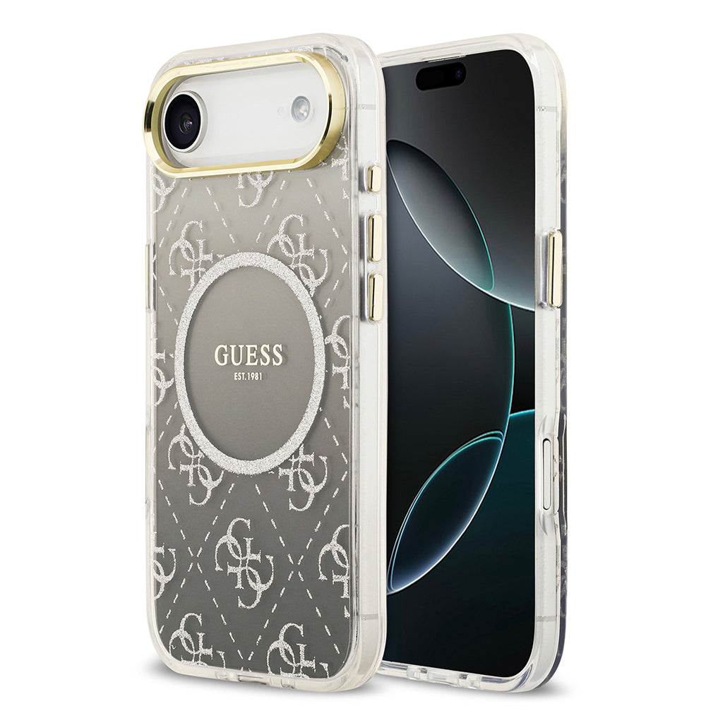 iPhone 17 Air Kılıf Guess Orjinal Lisanslı M-safe Şarj Özellikli 4G Desenli Simli Silikon Kılıf