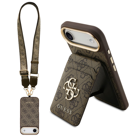 iPhone 17 Air Kılıf Guess Orjinal Lisanslı M-safe Şarj Özellikli Askılı ve 4G Logo Kartlıklı Kılıf