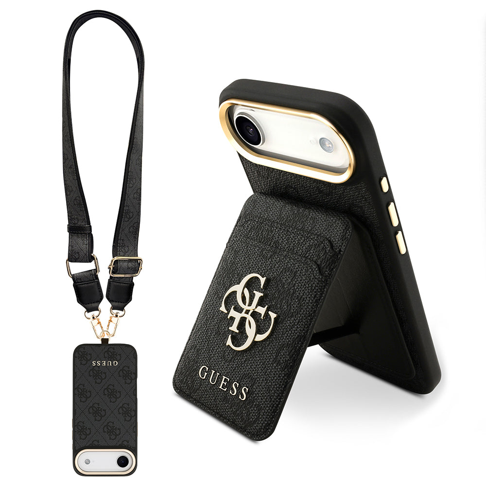 iPhone 17 Air Kılıf Guess Orjinal Lisanslı M-safe Şarj Özellikli Askılı ve 4G Logo Kartlıklı Kılıf