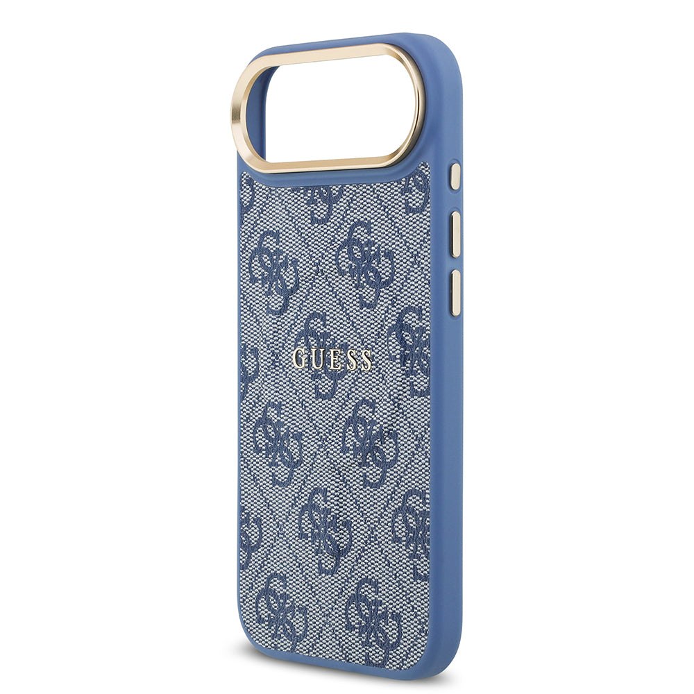 iPhone 17 Air Kılıf Guess Orjinal Lisanslı M-safe Şarj Özellikli Gold Metal Kamera Çerçeveli PU Deri 4G Desenli Yazı Logolu Kılıf