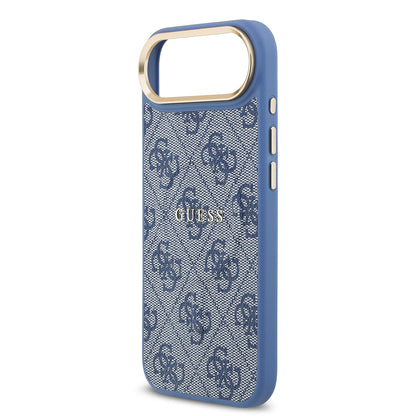 iPhone 17 Air Kılıf Guess Orjinal Lisanslı M-safe Şarj Özellikli Gold Metal Kamera Çerçeveli PU Deri 4G Desenli Yazı Logolu Kılıf