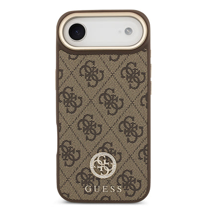 iPhone 17 Air Kılıf Guess Orjinal Lisanslı M-safe Şarj Özellikli Gold Metal Kamera Çerçeveli Taşlı 4G Logolu Kılıf