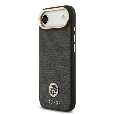 Apple iPhone 17 Air Kılıf Guess Orjinal Lisanslı M-safe Şarj Özellikli Gold Metal Kamera Çerçeveli Taşlı 4G Logolu Kapak Kahverengi