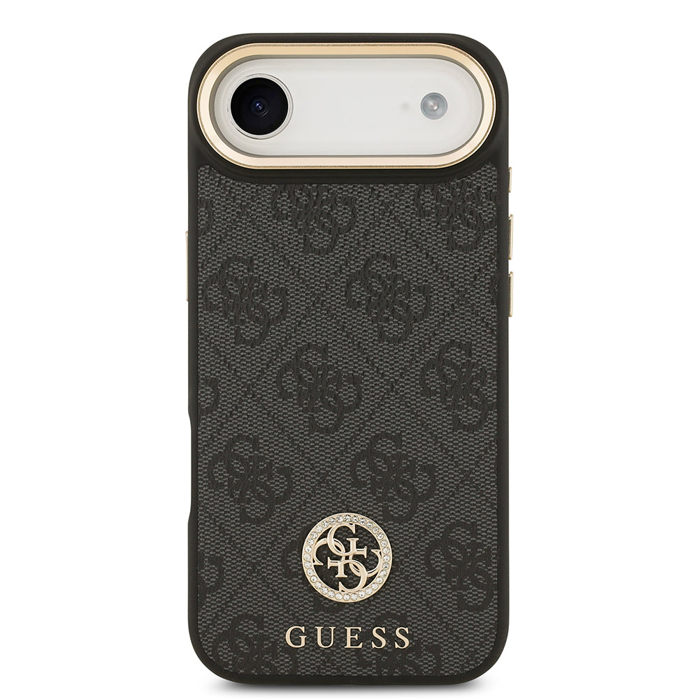 iPhone 17 Air Kılıf Guess Orjinal Lisanslı M-safe Şarj Özellikli Gold Metal Kamera Çerçeveli Taşlı 4G Logolu Kılıf