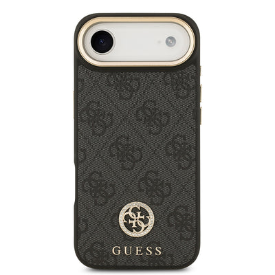Apple iPhone 17 Air Kılıf Guess Orjinal Lisanslı M-safe Şarj Özellikli Gold Metal Kamera Çerçeveli Taşlı 4G Logolu Kapak Kahverengi