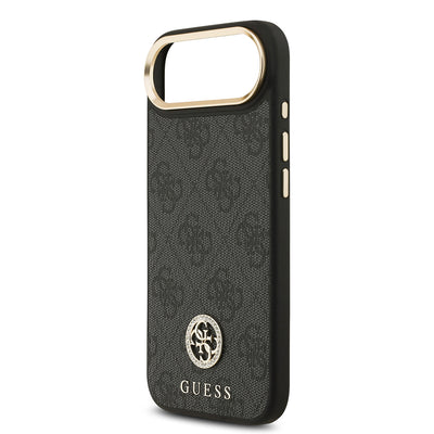 Apple iPhone 17 Air Kılıf Guess Orjinal Lisanslı M-safe Şarj Özellikli Gold Metal Kamera Çerçeveli Taşlı 4G Logolu Kapak Kahverengi