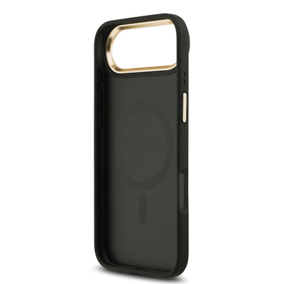 Apple iPhone 17 Air Kılıf Guess Orjinal Lisanslı M-safe Şarj Özellikli Gold Metal Kamera Çerçeveli Taşlı 4G Logolu Kapak Kahverengi