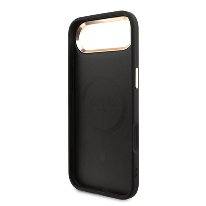 iPhone 17 Air Kılıf Guess Orjinal Lisanslı M-safe Şarj Özellikli Gold Metal Kamera Çerçeveli Taşlı Üçgen Logo 4G Desenli Kılıf