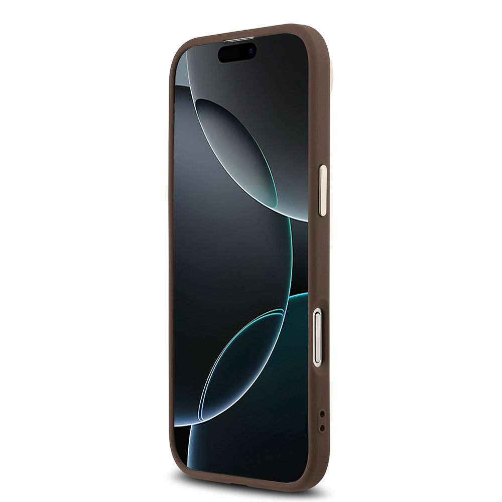 iPhone 17 Air Kılıf Guess Orjinal Lisanslı M-safe Şarj Özellikli Gold Metal Kamera Çerçeveli Taşlı Üçgen Logo 4G Desenli Kılıf