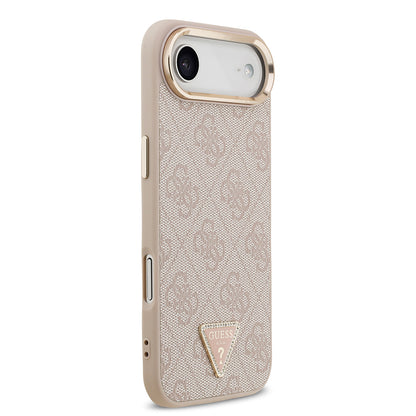 iPhone 17 Air Kılıf Guess Orjinal Lisanslı M-safe Şarj Özellikli Gold Metal Kamera Çerçeveli Taşlı Üçgen Logo 4G Desenli Kılıf