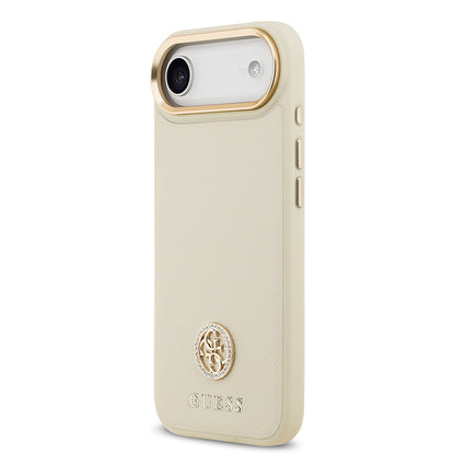 iPhone 17 Air Kılıf Guess Orjinal Lisanslı M-safe Şarj Özellikli Grained Yazı ve Taşlı 4G Logolu Kılıf