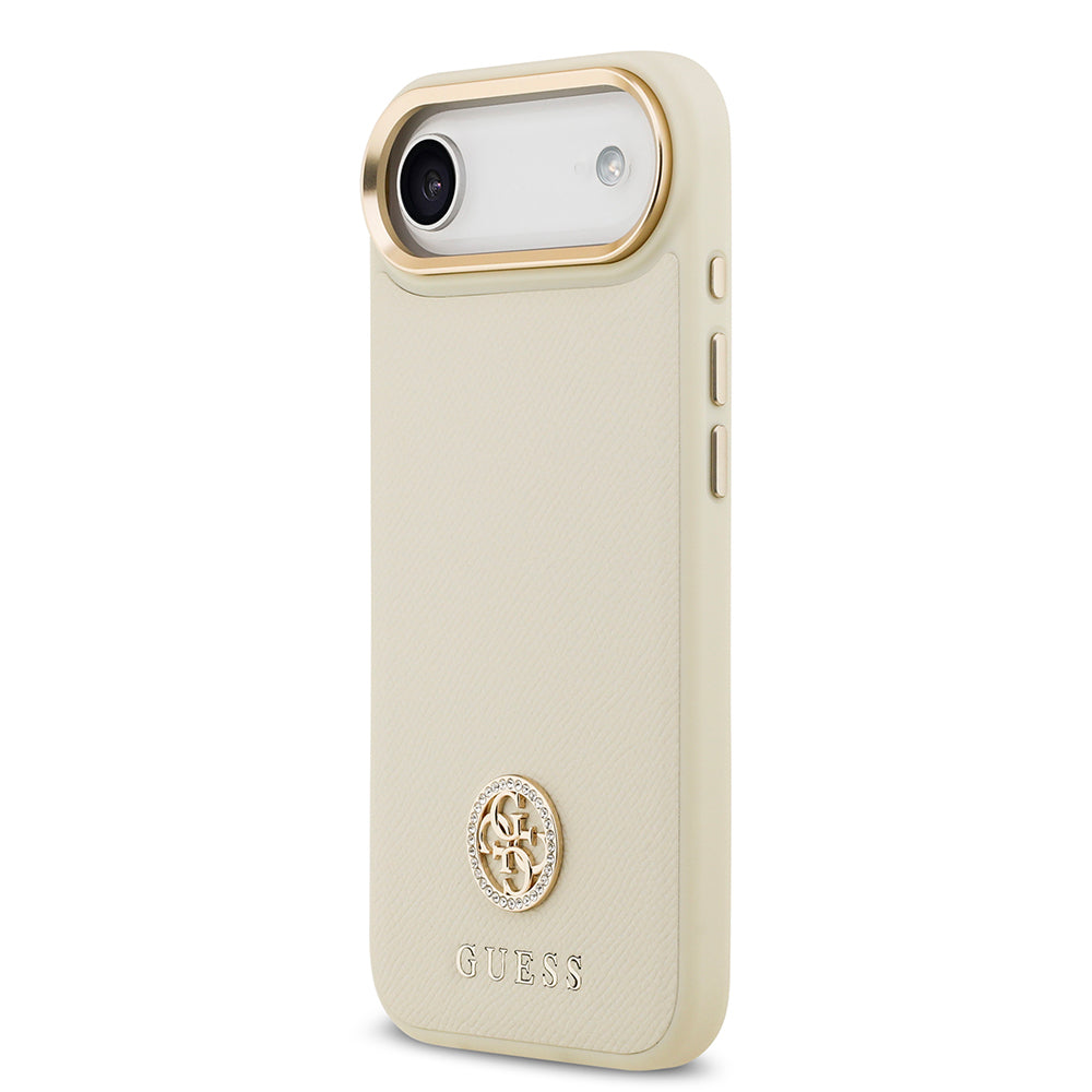 Apple iPhone 17 Air Kılıf Guess Orjinal Lisanslı M-safe Şarj Özellikli Grained Yazı ve Taşlı 4G Logolu Kapak Siyah