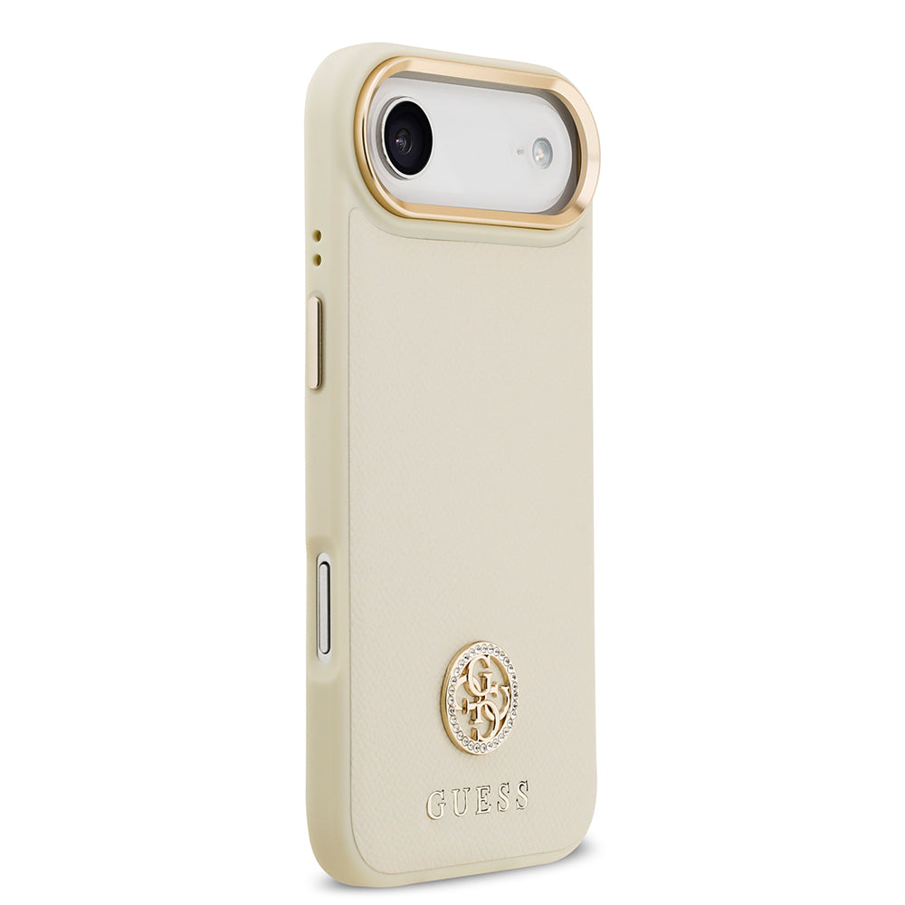 iPhone 17 Air Kılıf Guess Orjinal Lisanslı M-safe Şarj Özellikli Grained Yazı ve Taşlı 4G Logolu Kılıf