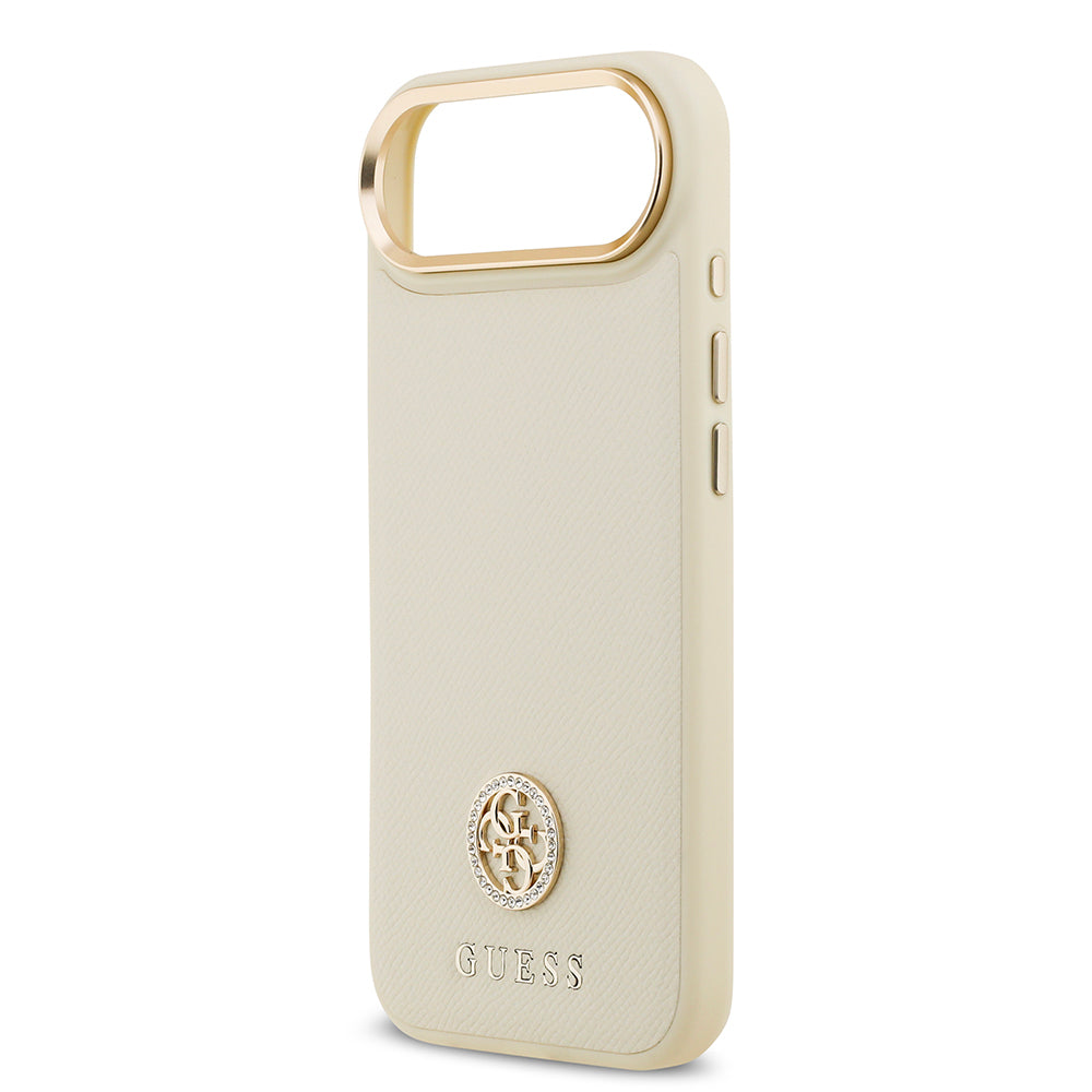 iPhone 17 Air Kılıf Guess Orjinal Lisanslı M-safe Şarj Özellikli Grained Yazı ve Taşlı 4G Logolu Kılıf