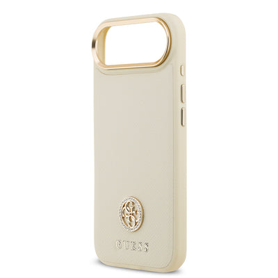 Apple iPhone 17 Air Kılıf Guess Orjinal Lisanslı M-safe Şarj Özellikli Grained Yazı ve Taşlı 4G Logolu Kapak Kahverengi