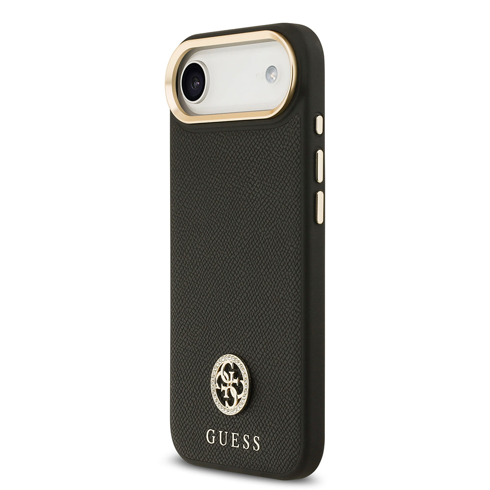 iPhone 17 Air Kılıf Guess Orjinal Lisanslı M-safe Şarj Özellikli Grained Yazı ve Taşlı 4G Logolu Kılıf