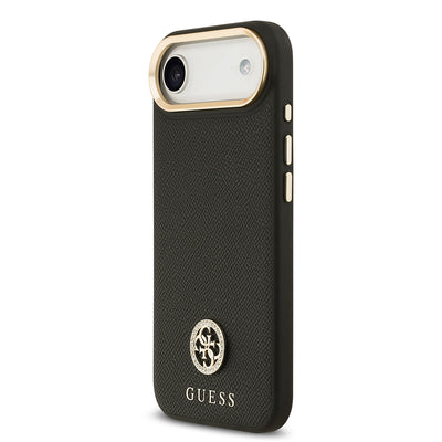 Apple iPhone 17 Air Kılıf Guess Orjinal Lisanslı M-safe Şarj Özellikli Grained Yazı ve Taşlı 4G Logolu Kapak Bej