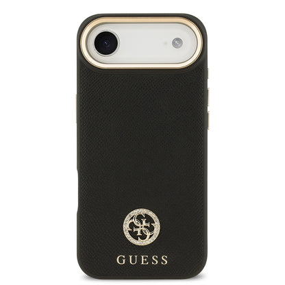 iPhone 17 Air Kılıf Guess Orjinal Lisanslı M-safe Şarj Özellikli Grained Yazı ve Taşlı 4G Logolu Kılıf