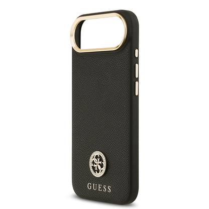 iPhone 17 Air Kılıf Guess Orjinal Lisanslı M-safe Şarj Özellikli Grained Yazı ve Taşlı 4G Logolu Kılıf