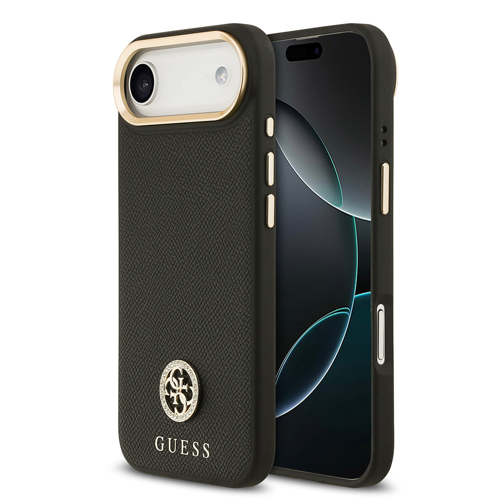 iPhone 17 Air Kılıf Guess Orjinal Lisanslı M-safe Şarj Özellikli Grained Yazı ve Taşlı 4G Logolu Kılıf