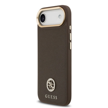 iPhone 17 Air Kılıf Guess Orjinal Lisanslı M-safe Şarj Özellikli Grained Yazı ve Taşlı 4G Logolu Kılıf