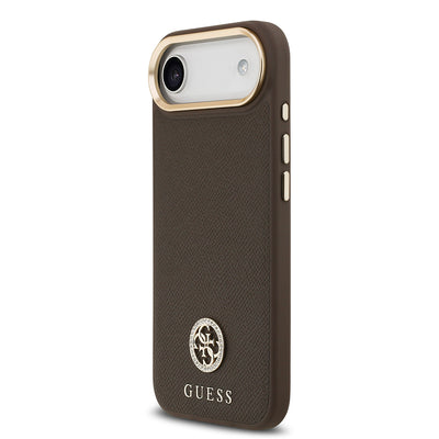 Apple iPhone 17 Air Kılıf Guess Orjinal Lisanslı M-safe Şarj Özellikli Grained Yazı ve Taşlı 4G Logolu Kapak Siyah