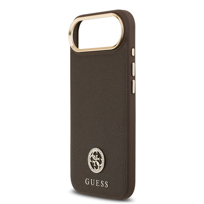 iPhone 17 Air Kılıf Guess Orjinal Lisanslı M-safe Şarj Özellikli Grained Yazı ve Taşlı 4G Logolu Kılıf