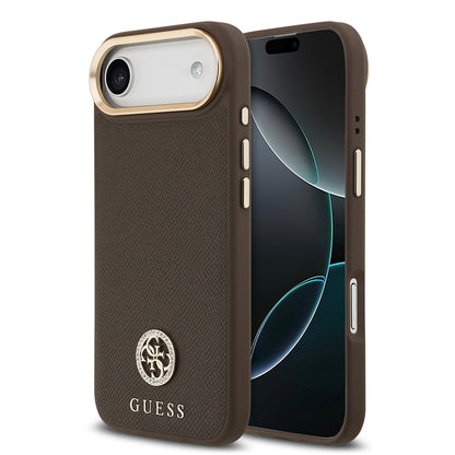 iPhone 17 Air Kılıf Guess Orjinal Lisanslı M-safe Şarj Özellikli Grained Yazı ve Taşlı 4G Logolu Kılıf