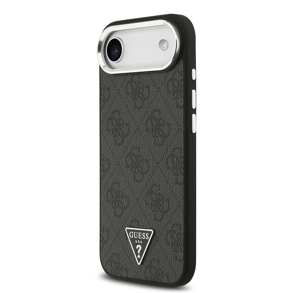 iPhone 17 Air Kılıf Guess Orjinal Lisanslı M-safe Şarj Özellikli Gümüş Metal Kamera Çerçeveli Üçgen Logo 4G Desenli Kılıf