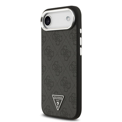 iPhone 17 Air Kılıf Guess Orjinal Lisanslı M-safe Şarj Özellikli Gümüş Metal Kamera Çerçeveli Üçgen Logo 4G Desenli Kılıf