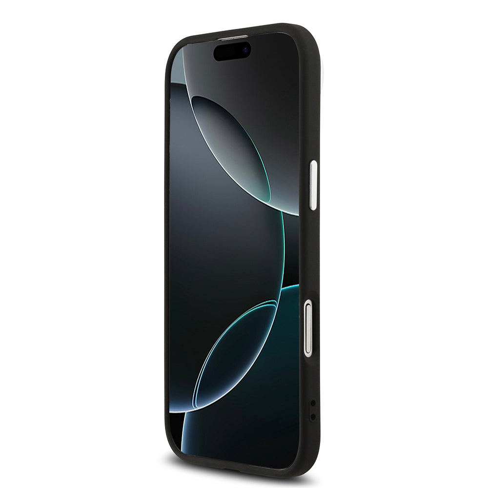 iPhone 17 Air Kılıf Guess Orjinal Lisanslı M-safe Şarj Özellikli Gümüş Metal Kamera Çerçeveli Üçgen Logo 4G Desenli Kılıf