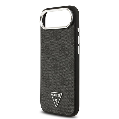 iPhone 17 Air Kılıf Guess Orjinal Lisanslı M-safe Şarj Özellikli Gümüş Metal Kamera Çerçeveli Üçgen Logo 4G Desenli Kılıf