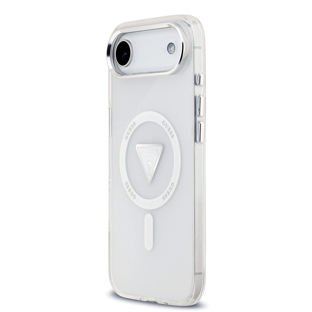 iPhone 17 Air Kılıf Guess Orjinal Lisanslı M-safe Şarj Özellikli IML Baskılı Üçgen Logolu Metal Kamera Çerçeveli Kılıf