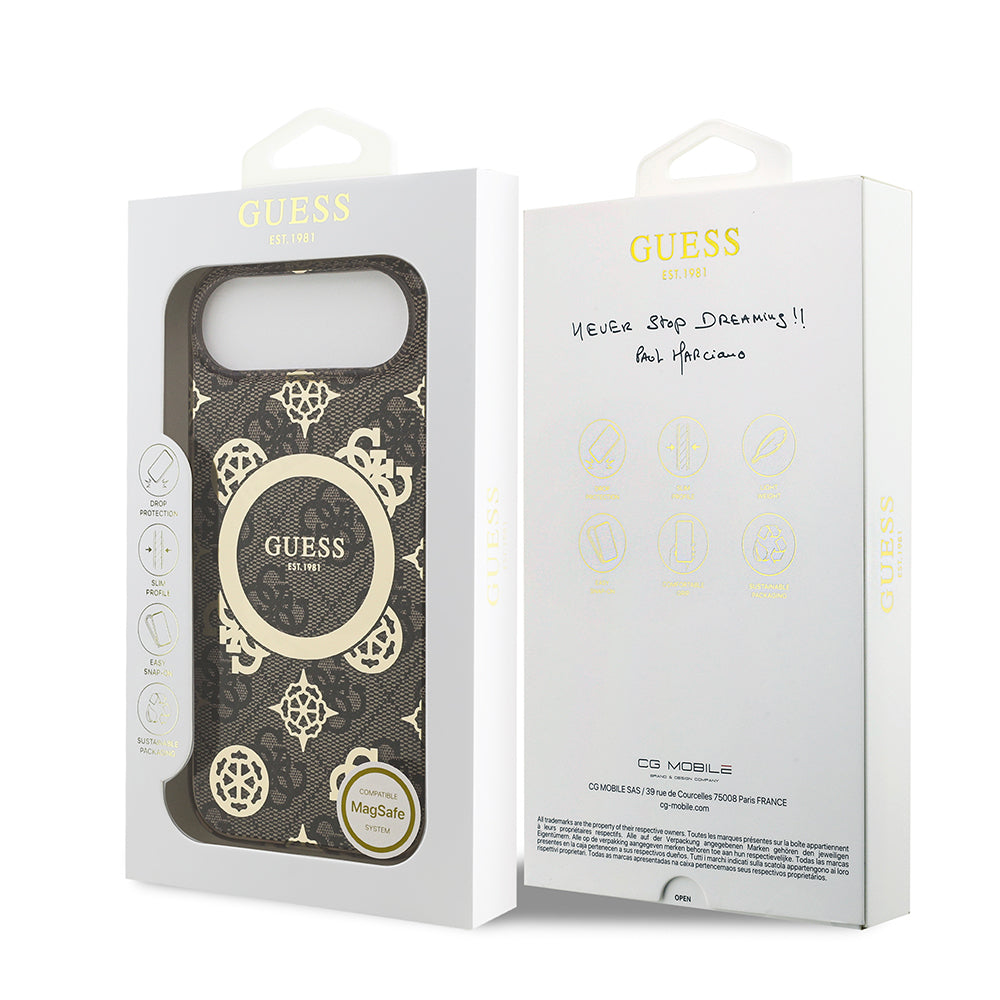 iPhone 17 Air Kılıf Guess Orjinal Lisanslı M-safe Şarj Özellikli IML Peony ve 4G Desenli Klasik Logolu Kılıf