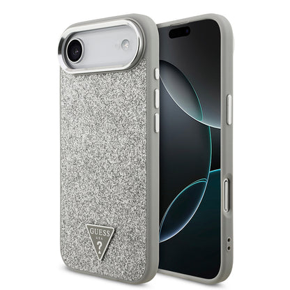 iPhone 17 Air Kılıf Guess Orjinal Lisanslı M-safe Şarj Özellikli Metal Kamera Çerçeveli Üçgen Logolu Glitter Kılıf