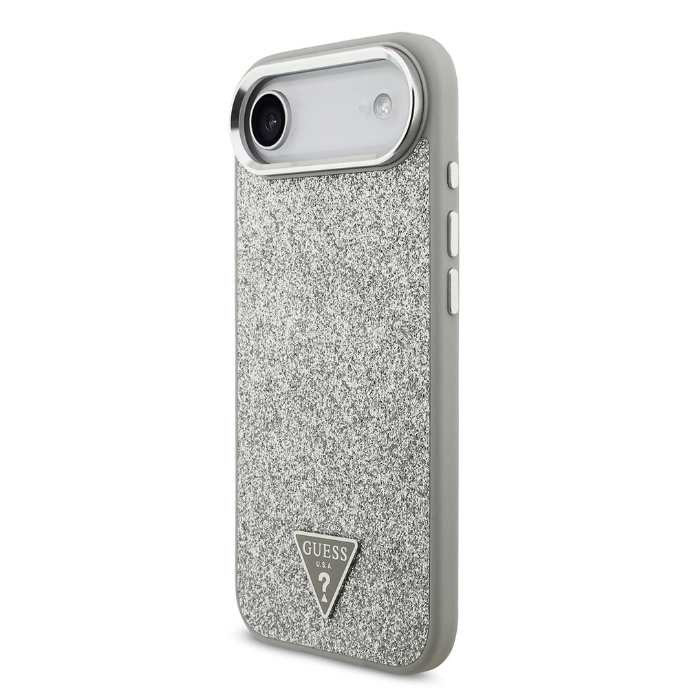 iPhone 17 Air Kılıf Guess Orjinal Lisanslı M-safe Şarj Özellikli Metal Kamera Çerçeveli Üçgen Logolu Glitter Kılıf