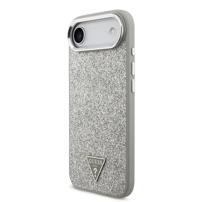 iPhone 17 Air Kılıf Guess Orjinal Lisanslı M-safe Şarj Özellikli Metal Kamera Çerçeveli Üçgen Logolu Glitter Kılıf